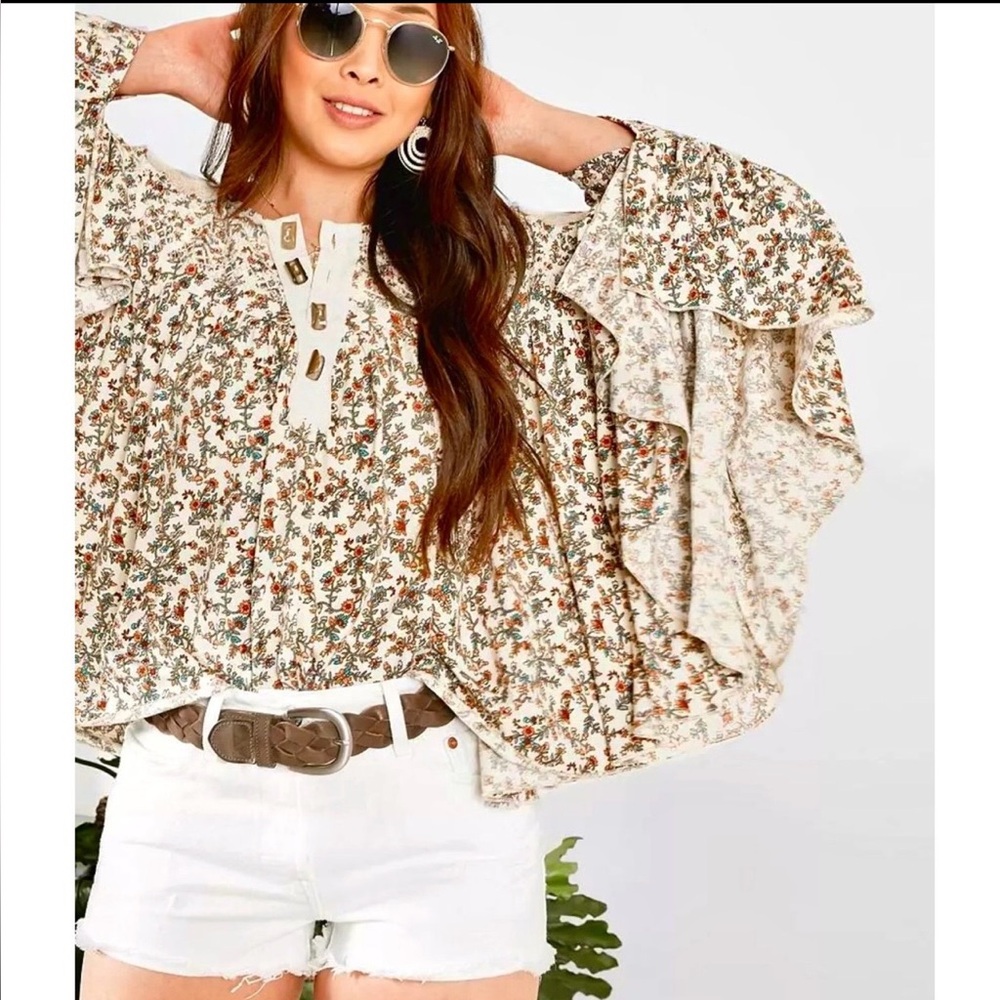 Gimmicks by BKE boho Embroidered Flowy Henley Top poncho